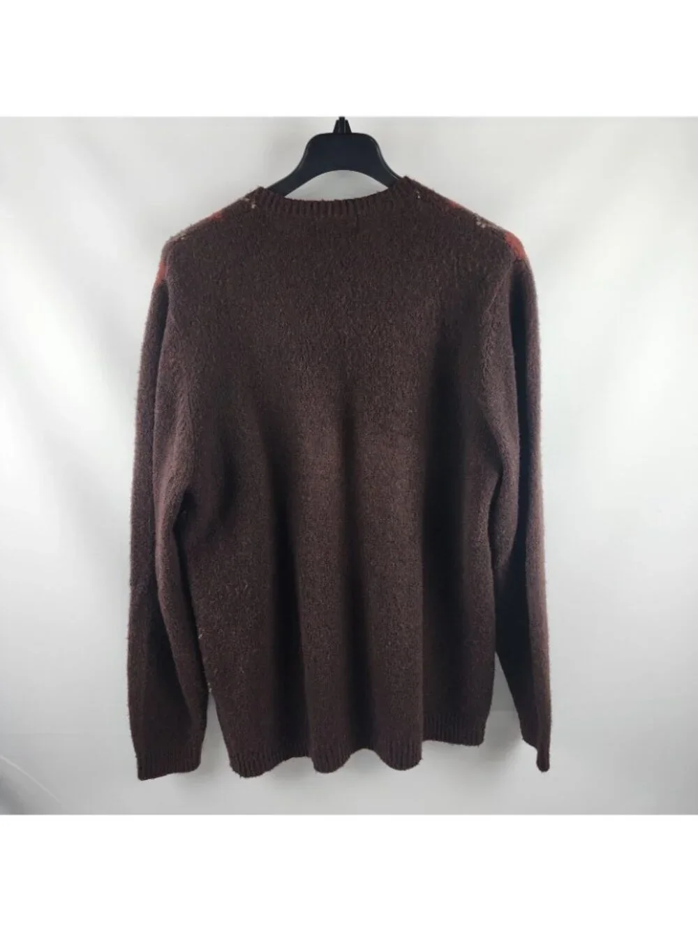 Eddie Bauer Sweater Mens XL Burgundy Lambswool Argyle Comfort Pullover Preppy